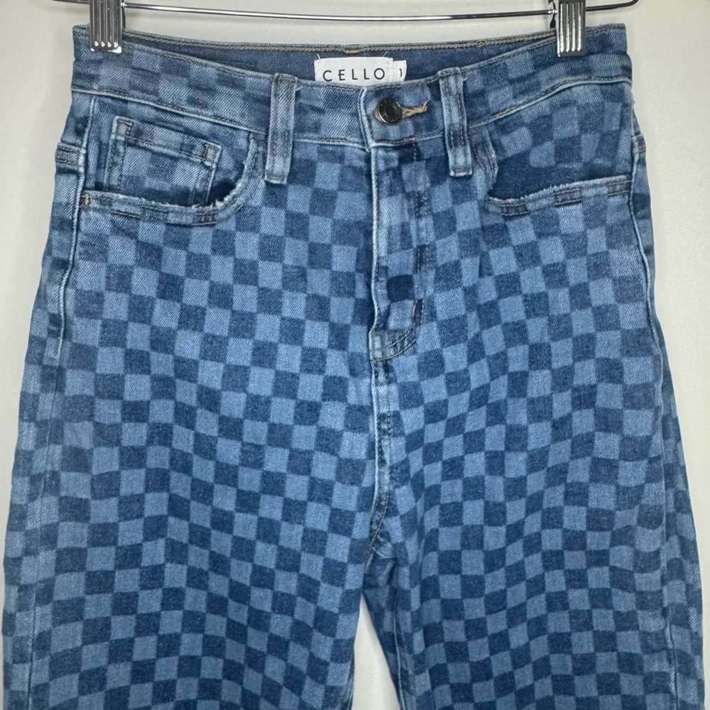 CELLO Checkerboard Blue Denim Jeans Women’s Small 25 Or 2